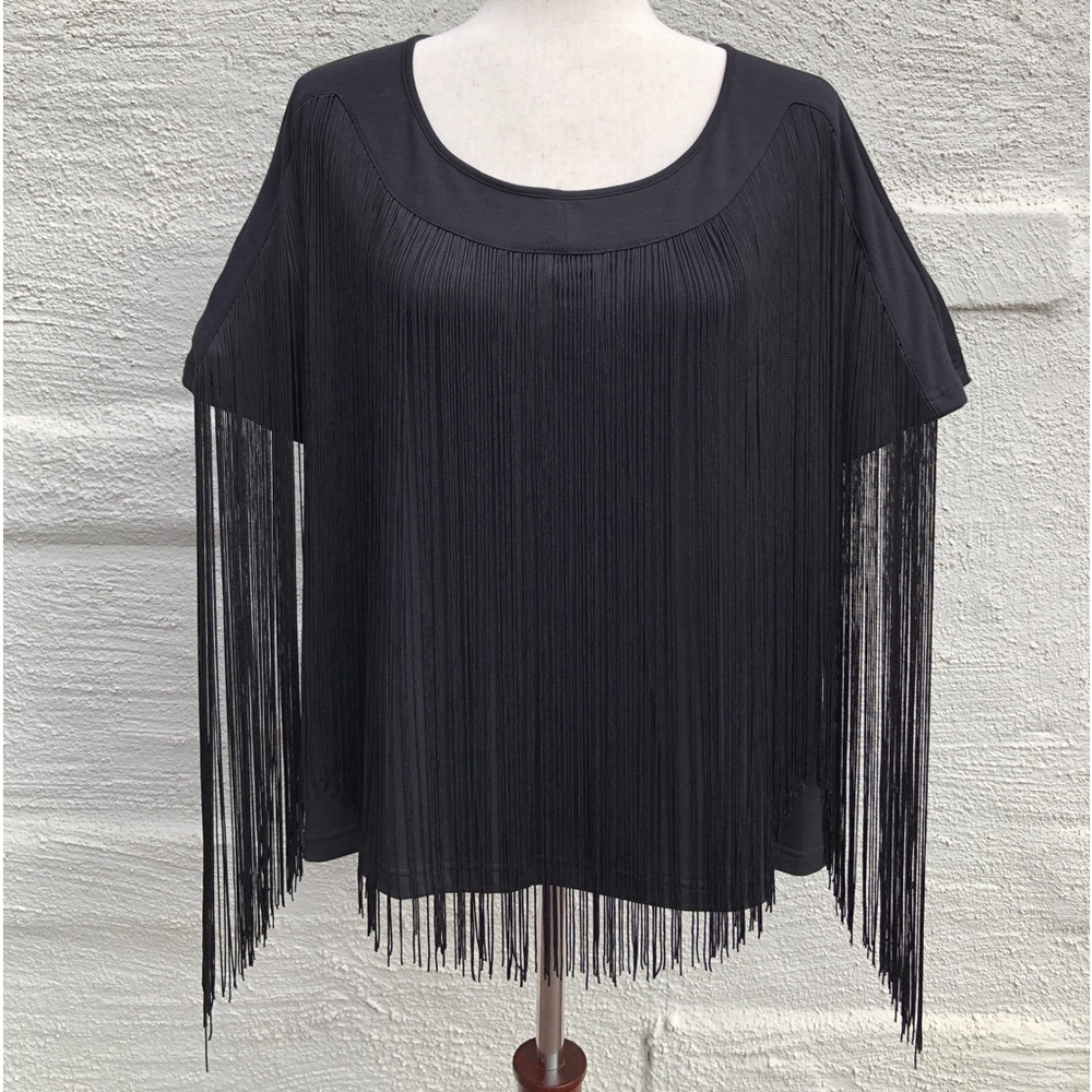Buffalo by David Bitton Black Top w/ Fringe on Front. Straight Hemline. Size- L